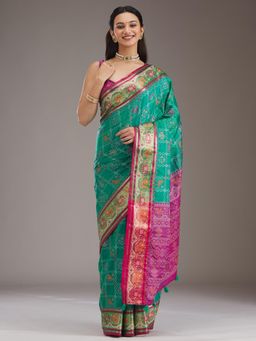 Koskii - Wine Handloom Silk Saree with Unstitched Blouse