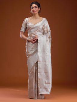 Koskii - Beige Zari Tissue Saree with Unstitched Blouse