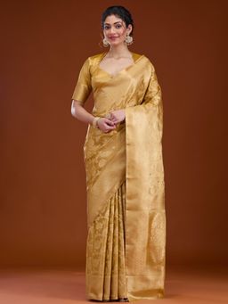 Koskii - Gold Zari Tissue Saree with Unstitched Blouse