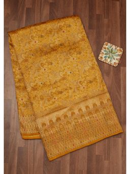 Koskii - Women Zariwork (Gold) Silk Saree With Unstitched Blouse