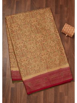 Koskii - Women Zariwork (Gold) Silk Saree With Unstitched Blouse
