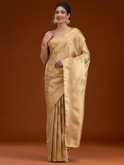 Koskii - Women Zariwork (Gold) Silk Saree With Unstitched Blouse