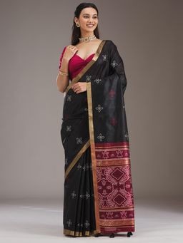 Koskii - Black Zari Tissue Saree with Unstitched Blouse