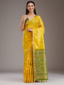 Koskii - Mustard Zari Tissue Saree with Unstitched Blouse
