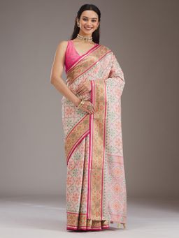 Koskii - Cream Handloom Art Silk Saree with Unstitched Blouse