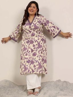 Extra love by Libas - Off White Printed Cotton Kurtas for Women