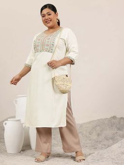 Extra love by Libas - Off White Yoke Design Rayon Straight Kurtas for Women