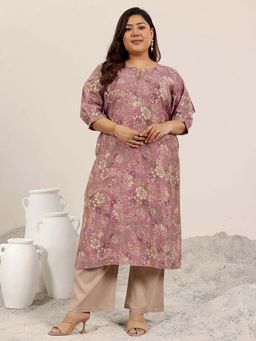 Extra love by Libas - Mauve Printed Silk Straight Kurtas for Women