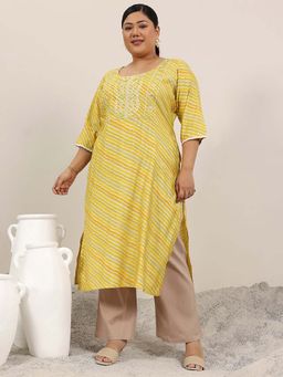 Extra love by Libas - Mustard Printed Silk Kurtas for Women