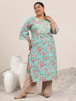 Extra love by Libas - Blue Printed Silk Blend Straight Kurtas for Women
