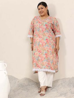 Extra love by Libas - Pink Printed Silk Blend Kurtas for Women