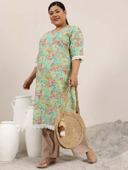 Extra love by Libas - Green Printed Silk Blend Kurtas for Women