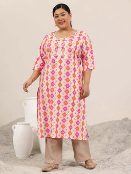 Extra love by Libas - Off White Printed Silk Blend Kurtas for Women