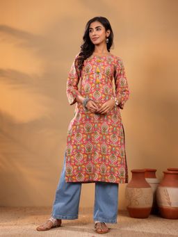 Varanga - Pink Cotton Embellished Kurta