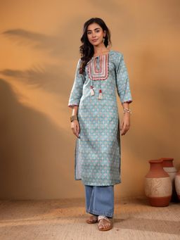 Varanga - Blue Silk Embroidered Kurta