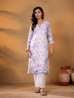 Varanga - White Cotton Floral Kurta