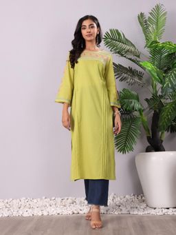 Varanga - Green Cotton Embellished Kurta
