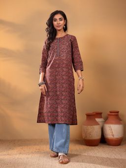 Varanga - Maroon Cotton Printed Kurta