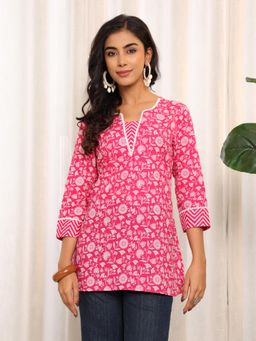 Varanga - Pink Pure Cotton Floral Top