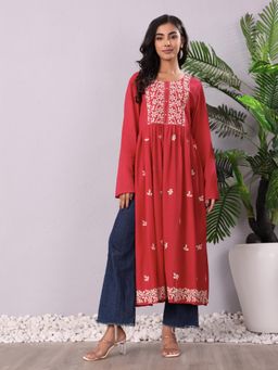 Varanga - Red Cotton Embroidered Kurta