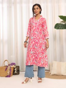 Varanga - Pink Cotton Floral Kurta