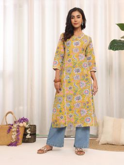 Varanga - Mustard Cotton Floral Kurta