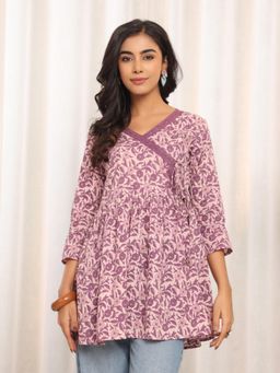Varanga - Lavender Pure Cotton Floral Top