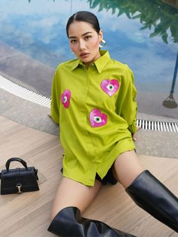 Uptownie - Womens Cotton Sequinned Shirt Green