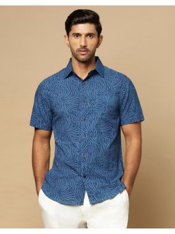 Fabindia - Indigo Cotton Dabu Printed Slim Fit Shirt