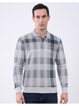 Monte Carlo - Men Grey Collar Neck Full Sleeve Polo T-Shirt