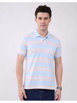 Monte Carlo - Men Blue Regular Fit Collar Neck Striped Half Sleeve Polo T-Shirt