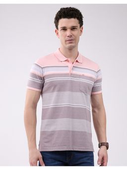 Monte Carlo - Men Pink Regular Fit Collar Neck Striped Half Sleeve Polo T-Shirt