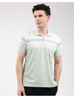 Monte Carlo - Men Green Regular Fit Collar Neck Striped Half Sleeve Polo T-Shirt