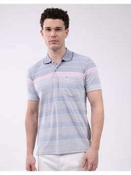 Monte Carlo - Men Blue Regular Fit Collar Neck Striped Half Sleeve Polo T-Shirt