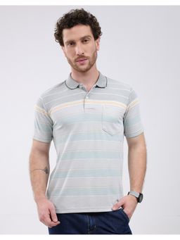 Monte Carlo - Men Green Regular Fit Collar Neck Striped Half Sleeve Polo T-Shirt