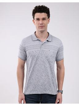 Monte Carlo - Men Grey Regular Fit Collar Neck Striped Half Sleeve Polo T-Shirt
