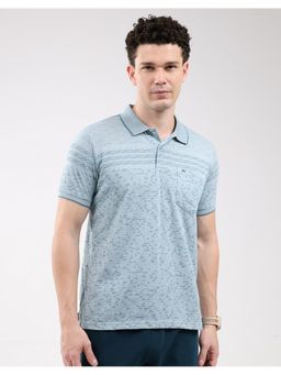 Monte Carlo - Men Blue Regular Fit Collar Neck Striped Half Sleeve Polo T-Shirt