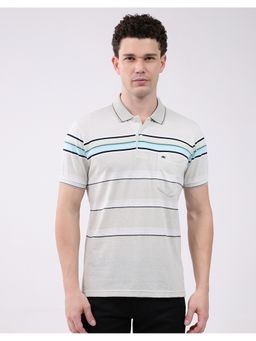 Monte Carlo - Men Off White Regular Fit Collar Neck Striped Half Sleeve Polo T-Shirt