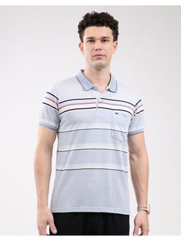 Monte Carlo - Men Blue Regular Fit Collar Neck Striped Half Sleeve Polo T-Shirt