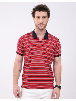 Monte Carlo - Men Red Regular Fit Collar Neck Striped Half Sleeve Polo T-Shirt