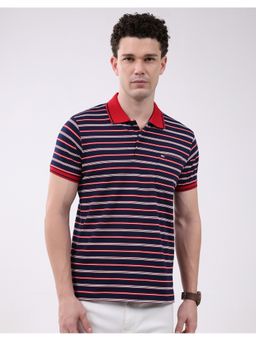 Monte Carlo - Men Multi-Color Regular Fit Collar Neck Striped Half Sleeve Polo T-Shirt