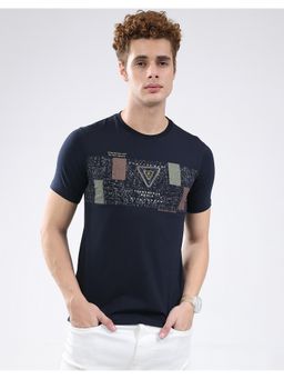 Monte Carlo - Men Navy Blue Smart Fit Round Neck Printed Half Sleeve T-Shirt
