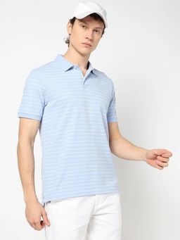 GAP - Men Blue Striped Polo Neck T-Shirt