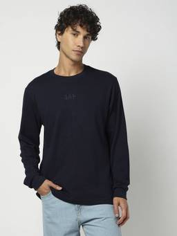 GAP - Men Navy Blue Crew Neck Full Sleeve T-Shirt