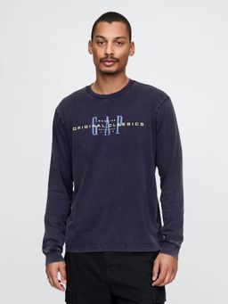 GAP - Men Navy Blue Relaxed Fit Crew Neck T-Shirt