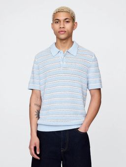 GAP - Men Blue Regular Fit Striped Polo T-Shirt