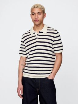 GAP - Men Multi-Color Regular Fit Striped Knit Polo T-Shirt