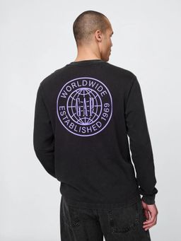 GAP - Men Black Relaxed Fit Full Sleeve Round Neck T-Shirt