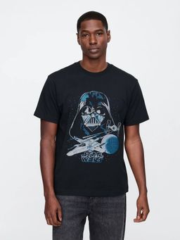 GAP - Men Black Slim Fit Star Wars Round Neck T-Shirt