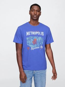 GAP - Men Blue Slim Fit Superman Printed Round Neck T-Shirt